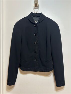 Vintage JIL SANDER Black Wool Crepe Jacket with Embroidered Trim